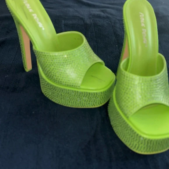 Public Desire Lime Green Rhinestone Heels - Picture 5 of 8
